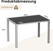 Mesa de jardín Amopatio resistente a la intemperie 110×70 cm, mesa de balcón de WPC y aluminio, mesa de terraza rectangular resistente a los rayos UV, muebles de jardín para exterior, mesa de comedor moderna gris-negro
