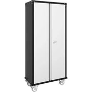 Gabinete de almacenamiento para garaje con ruedas y tablero perforado, armario de metal con cerradura de 72" de altura, 2 puertas y 4 estantes ajustables para taller de garaje
