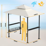 Pabellón para barbacoa 238 x 148 x 242 cm, cenador para BBQ con doble techo, 2 estantes laterales, cesta de almacenamiento, 10 ganchos, abrebotellas, protección solar UV30+, para jardín y terraza, blanco crema