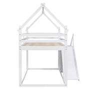 Literas tipo casita con tobogán y escaleras de almacenamiento, litera de madera individual sobre individual para niños con techo y escaleras para niñas y niños