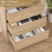 Estantería FirFurd de 202 cm con 3 cajones y 4 estantes, armario alto para salón, mueble de salón con baldas ajustables, vitrina para salón, despacho o cocina, 202x60x35 cm, roble