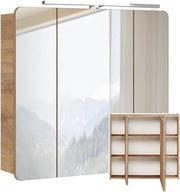 Conjunto de muebles de baño Lomadox con lavabo de 81 cm y armario con espejo LED, decoración imitación roble Wotan, an./al./pr. aprox. 180/200/46 cm