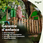 FATMOOSE Columpio JollyJack - Doble con tobogán verde manzana y anexo para trepar, de madera para niños en el jardín