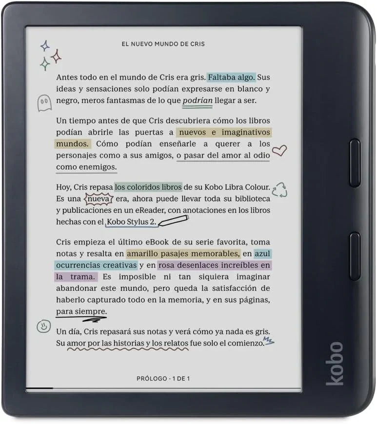 Lector de libros electrónicos Kobo Libra Colour | Pantalla E Ink Kaleido™ 3 de 7" | Temperatura de color y brillo ajustables | Reducción de luz azul | eBooks y audiolibros | Memoria de 32 GB | Resistente al agua | Blanco