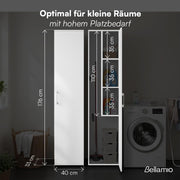 Bellamio Apol Besenschrank - Mehrzweckschrank 40 cm breit Weiß - Vorratsschrank mit Staubsaugerfach - Putzschrank aus Holz - Flurschrank mit Stauraum - Haushaltsschrank - Allzweckschrank 176x33x40 cm