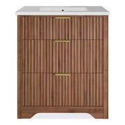 Conjunto de tocador de baño moderno estriado con lavabo de cerámica integrado, mueble de baño independiente con 3 cajones para baño contemporáneo