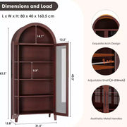 Armario alto con arcos y puertas de cristal, estantería expositora de 5 niveles con estantes ajustables para cocina o sala de estar
