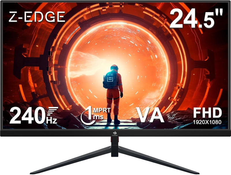 Monitor Gamer Z-Edge de 25 pulgadas, 240 Hz, 1 ms, FreeSync, monitor gaming FHD 1080P con cable HDMI, 350 cd/m², HDMI 2.0*2 y DP 1.4, montaje VESA 75*75 mm, sRGB 99%, ángulo de visión de 178°, inclinación ajustable
