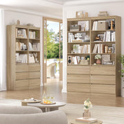 Estantería FirFurd de 202 cm con 3 cajones y 4 estantes, armario alto para salón, mueble de salón con baldas ajustables, vitrina para salón, despacho o cocina, 202x60x35 cm, roble