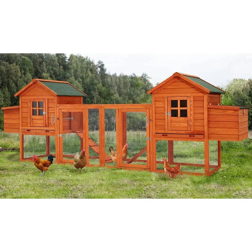 AECOJOY Gallinero grande de 144'' con corral, caseta de madera para aves y jaula para aves de corral