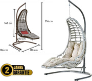 Sillón colgante con soporte y cojines, tejido a mano, silla colgante de ratán, hamaca, cesta colgante, muebles de jardín, muebles de balcón, columpio colgante Bodrum (blanco)
