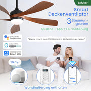 Ventilador de techo inteligente Sofucor con luz, 132 cm, compatible con Alexa/APP, control remoto, 3 temperaturas de color, temporizador, 6 velocidades, motor CC silencioso para sala de estar