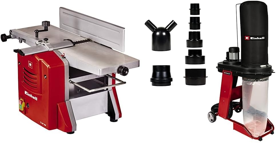 Cepilladora Regruesadora Estacionaria Einhell TC-SP 204 (1500 W, Velocidad en vacío 9000 rpm, Ancho de trabajo máx. 204 mm, Patas antivibración) + Sistema de aspiración TE-VE 550/1 A