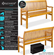KESSER® Banco de jardín de madera, resistente a la intemperie | Para 3 a 4 personas | Banco de parque de madera maciza | Banco con capacidad de carga de 320 kg, 150 cm | Banco para balcón, terraza y jardín, incluye funda, marrón claro