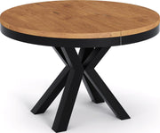 WFL GROUP Mesa de comedor redonda extensible estilo loft - Mesa industrial con patas de metal negro - Mesa que ahorra espacio para salón - Roble Lancelot - 120 a 200 cm