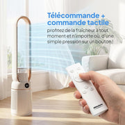 Ventilador de Torre Purificador de Aire ROVSUN, Ventilador sin Aspas de 110 cm, Humidificación, Iones Negativos, Esterilización UV, 32 Velocidades, 4 Modos, Temporizador de 15H, Oscilación de 80°, Control Táctil y Mando a Distancia