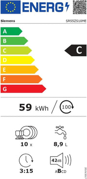 Siemens SR65YX08ME, lavavajillas inteligente iQ500 totalmente integrable, 45 cm de ancho, tercera bandeja para cubiertos, Zeolita, extra silencioso, aquaStop, apertura automática de puerta al finalizar el programa, varioSpeed, iluminación interior
