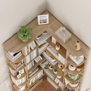 Estantería esquinera de pie FirFurd de 185 cm, librería rinconera con 6 niveles, armario esquinero en forma de L, vitrina de esquina para despacho, salón o cocina, 80 x 84 x 185 cm, roble