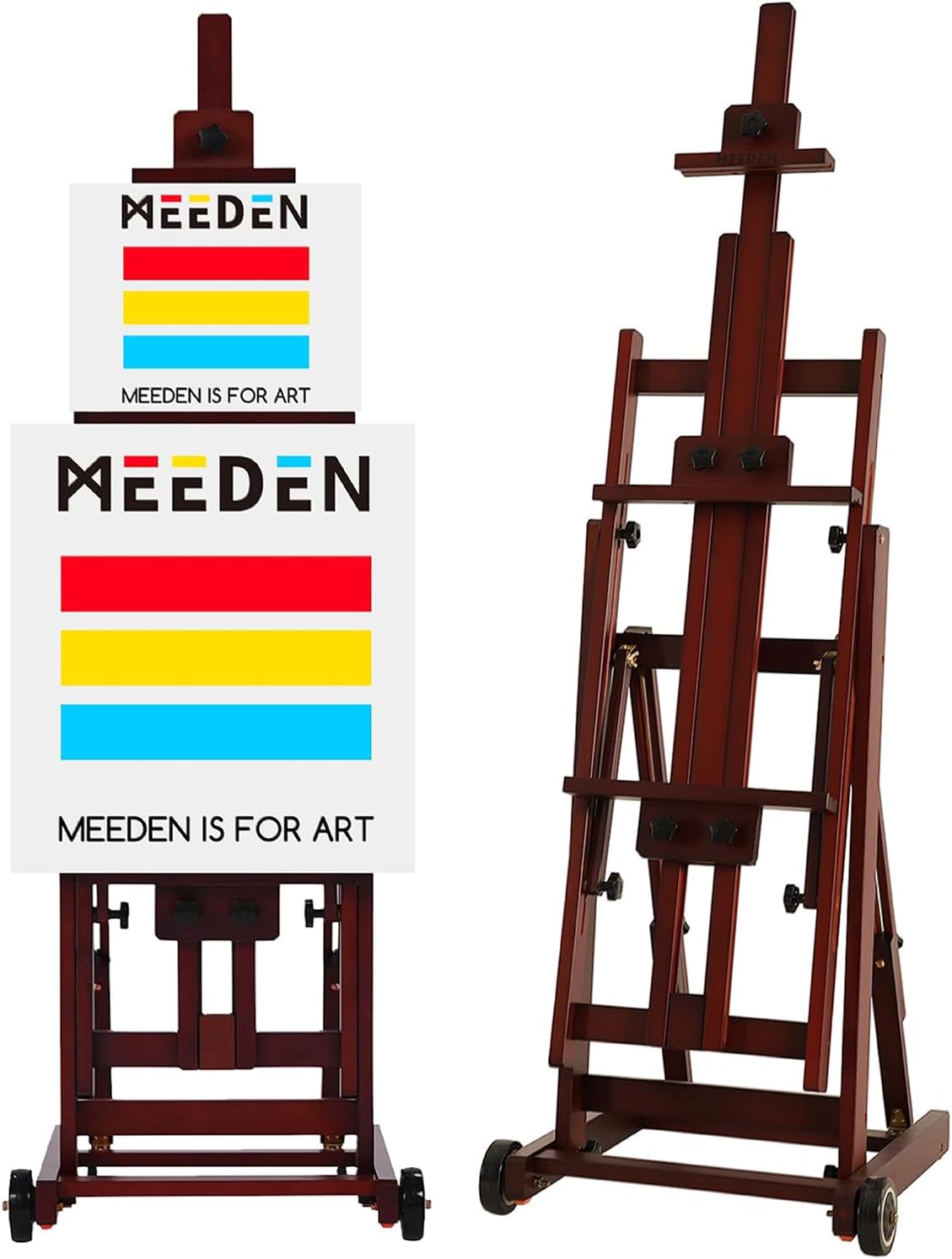 Caballete de estudio multifunción de madera de haya MEEDEN, caballete de pintura para adultos, caballete de artista, caballete de suelo, admite lienzos de hasta 195,6 cm (nogal)