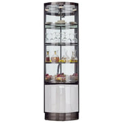 Vitrina esquinera para vinos con estantes de cristal y metal de varios niveles