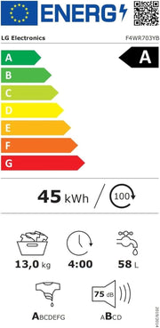 LG F4WV7080, Clase A, lavadora de carga frontal 8 kg, 1400 rpm, AI Direct Drive, Wi-Fi, limpieza profunda con vapor, gran capacidad, TRIPLE A, puerta exterior de cristal templado, 62 x 60 x 85 cm, blanco