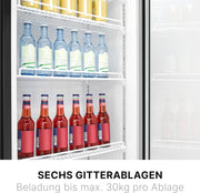 Refrigerador Bomann® con puerta de cristal | Nevera para bebidas con cerradura | 6 estantes de altura ajustable | 30 kg por estante | 347 litros | Refrigerador grande | Enfriador de botellas con luz LED | KSG 7351 negro