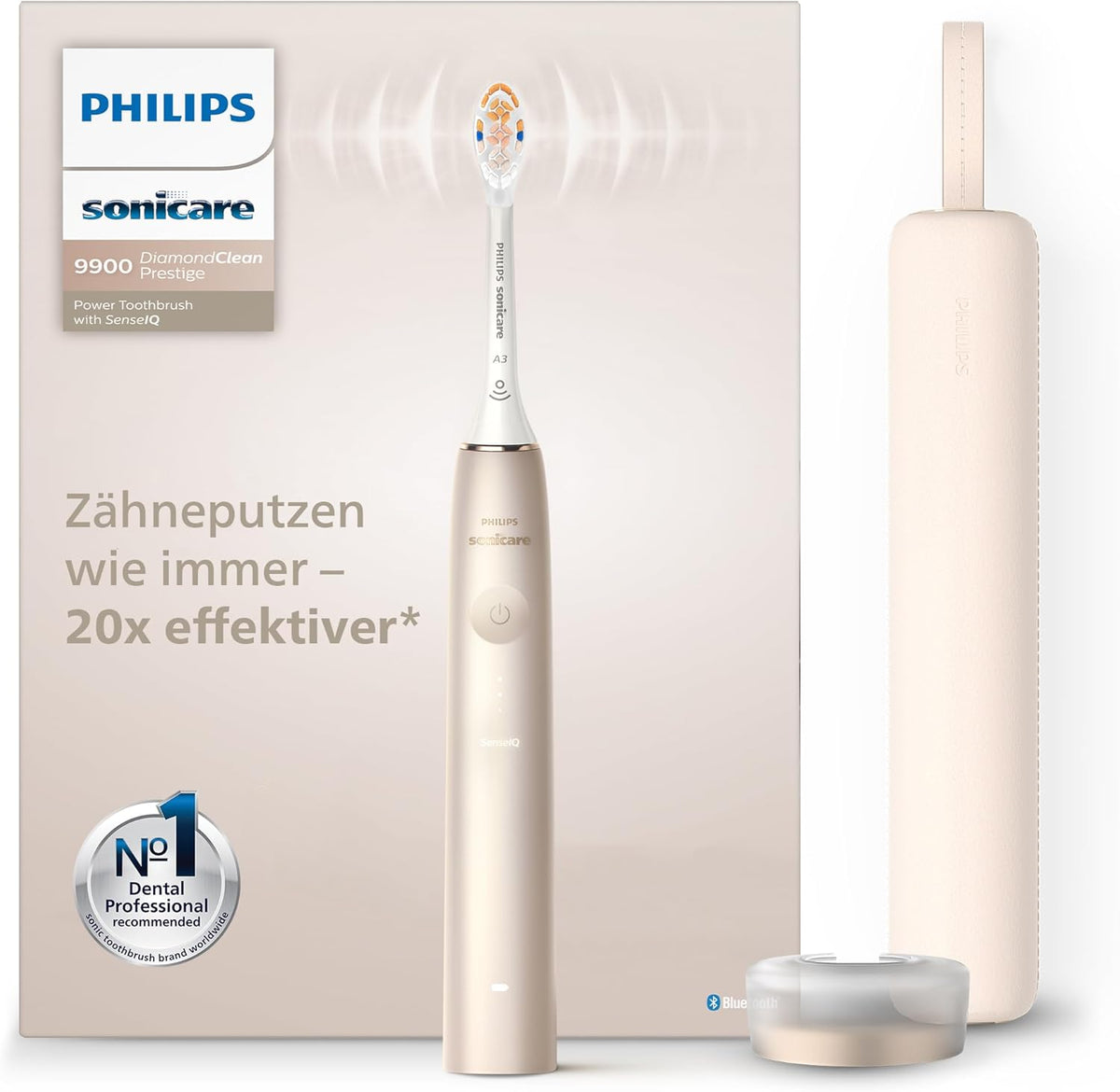 Philips Sonicare DiamondClean Prestige 9900 – Cepillo de dientes eléctrico con SenseIQ, cabezal A3 Premium All-in-One y estuche de carga en azul medianoche (modelo HX9992/12)