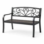 Banco de jardín de metal con asiento de ratán negro 120 cm