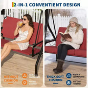 Columpio de porche para exteriores Coolmee de 3 plazas, silla columpio para patio 2 en 1 con cojines extraíbles gruesos y estructura de acero resistente a la intemperie para patio trasero y jardín