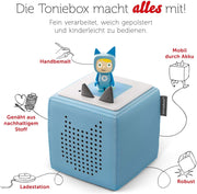 Toniebox Extrapack – Toniebox Starterset Azul con Kreativ-Tonie + 4 figuras sonoras Héroes animales de Disney, reproductor de audio para audiolibros y canciones, caja de música inalámbrica con radioteatro de Disney