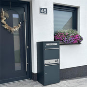 Metzler Paketbox Bispo 2, buzón con compartimento grande para paquetes, antracita, personalizado, grabado, acero inoxidable macizo para exteriores