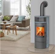 Estufa de leña THERMIA München, piedra natural, 7 kW, combustión continua, automática gris