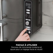 Freidora de aire NINJA Double Stack XL, freidora vertical de 2 cajones, 4 niveles de cocción, 2 cajones y 2 rejillas, diseño compacto, capacidad de 9,5L, 6 funciones de cocción, 8 raciones, gris SL400EU