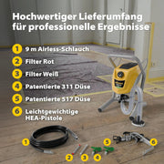 Sistema de pulverización de pintura airless Control Pro 250 M 110 bar con manguera de 9 m y pistola airless para pinturas de pared, lacas y barnices