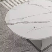 Mesa de centro con superficie de cerámica y base contemporánea de acero inoxidable, una pieza elegante y duradera para la sala de estar.