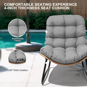 Sillas Papasan para exterior con cojín, sillas de patio acogedoras de ratán PE con mesa auxiliar