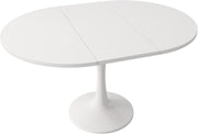 Mesa de comedor redonda extensible, 100/140x100x75 cm, mesa de comedor elíptica de madera para 2-8 personas, mesa de centro para cena, sala de estar y comedor (completamente blanca)