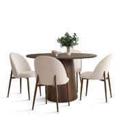 Juego de comedor redondo de 5 piezas, mesa con pedestal de 46 pulgadas en tono nogal y sillas tapizadas sin brazos, para rincones de desayuno - Panipeachy