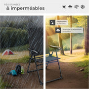 TecTake® Set de 4 sillas plegables de camping, sillón plegable gris, silla de playa ultraligera de aluminio con respaldo reclinable y reposacabezas, ideal para viajes, pesca, festivales, camping, playa, jardín