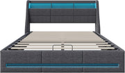LIVLUX Cama con canapé 140x190 con somier LED y USB, cama doble tapizada con almacenamiento hidráulico, cama para 2 personas para adultos y adolescentes, lino gris claro, 140 x 190 cm