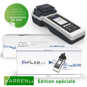 Poollab 2.0 Edición Especial - Probador electrónico de piscinas (fotómetro) - 170 tabletas de rojo de fenol para análisis de valor de pH y cloro - Accesorios para piscinas (con DPD1,