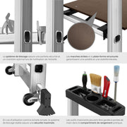 tectake® Escalera multifunción 3 en 1, andamio rodante de acero, plataforma de trabajo antideslizante, escalera telescópica, escalera plegable, escalera de mano, bricolaje, pintura, techado