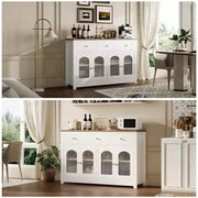 Aparador de comedor estrecho de 55 pulgadas con 3 cajones y 4 puertas para cocina, comedor y sala de estar