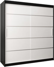 MEBLE KRYSPOL Armario con puertas correderas Verona 1 de 180 cm, armario con barra para colgar ropa y estante, armario para dormitorio o sala de estar, puertas correderas, diseño moderno (cajones: 0, negro + blanco)