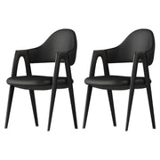 Silla de comedor con reposabrazos de cuero moderna curvada de respaldo abierto