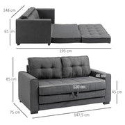Sofá cama de 2 plazas HOMCOM extraíble con estructura de madera maciza y suspensión, gris