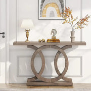Mesa Consola Vintage con Base Geométrica Mesa de Pasillo de Madera