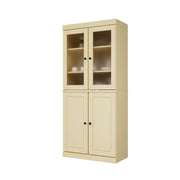 Alacena de madera maciza 100% con puertas de vidrio esmerilado, puertas sólidas, 2 cajones y estantes ajustables
