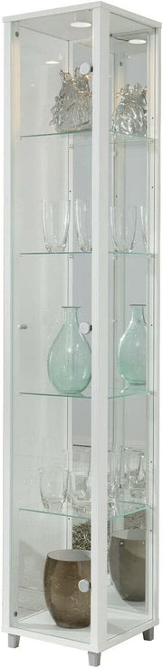 Vitrina de cristal VR-Wohnwelten (172x32x33 cm) en blanco con 4 estantes de cristal, espejo y LED - Vitrina para coches de colección blanca - Armario vitrina blanco - Vitrina para coleccionistas blanca - Mueble de salón estantería armario de pared
