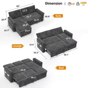Sofá cama seccional Dyonery de 81", sofá cama en forma de L con chaise longue de almacenamiento reversible, USB, respaldo reclinable